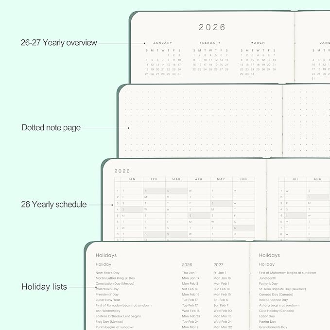 And Per Se 2026 Planner-Daily, Weekly & Monthly Leather Hardcover Planner, 5.7" x 8", Daily Schedule, 100 GSM Thick Paper, Back Pocket(Forest Green)
