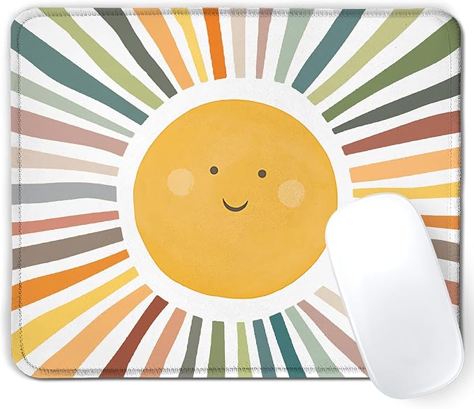 Boho Colorful Rainbow Sun Mouse Pad,Cute Rainbow Sunshine Mouse Pads Mousepad for Desk Home Office Dorm Computers Laptop, Boho Sun Office Supplies Desk Accessories, 9.5x7.9 Inch