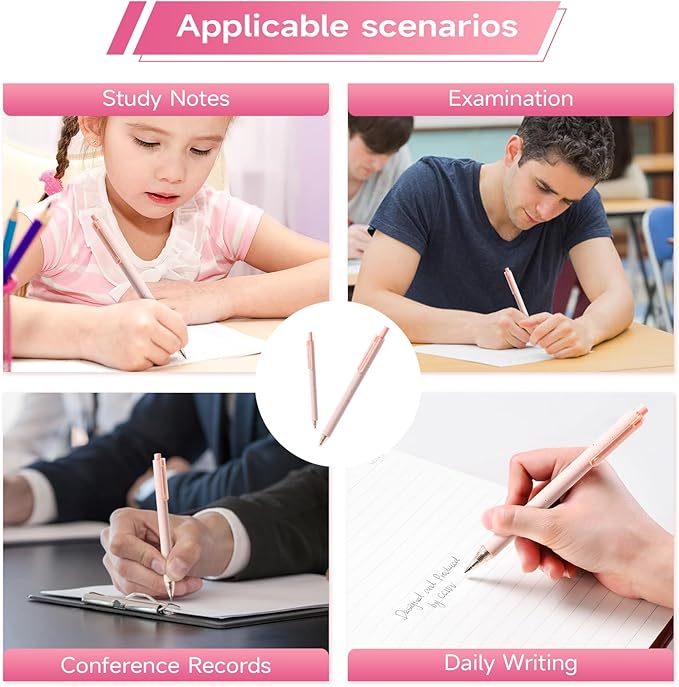 RIANCY Premium Pink Gel Pens - Smooth Writing, Quick Dry, Set of 6 - Ideal for Journaling, Note-Taking, Art Supplies