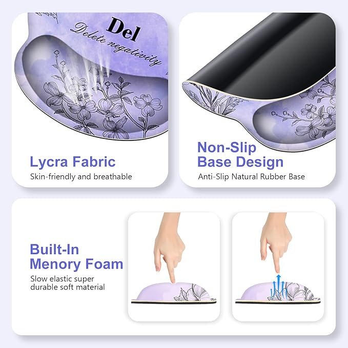 Mouse Pad, 4 in1 Large Desk Mat, Desk Pad Matt for Desktop, Anti-Slip XXL Big Computer Ergonomic Mousepad with Wrist Support for Keyboard and Mouse for Women I Purple Positive Quotes