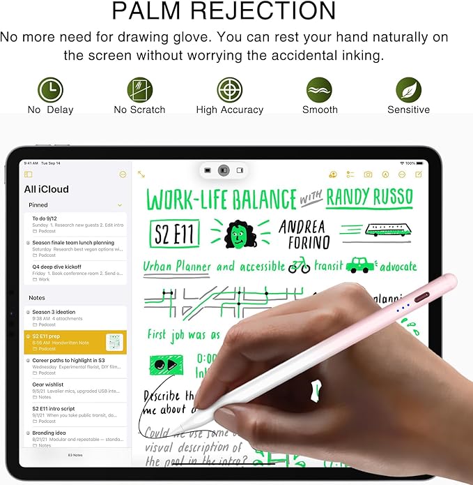 Pen for iPad 2018-2025, HATOKU 15 Mins Fast Charging Pencil 1st Generation with Tilt & Palm Rejection for iPad Air 3/4/5/M2/M3, iPad mini 5/6/7, iPad 6/7/8/9/10/11, iPad Pro 11/12.9/M4/M5 - Pink White