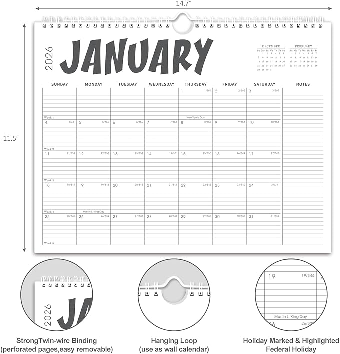 2026 Calendar , 2025-2026 Calendar Wall from Jul. 2025 to Dec. 2026, 14.7" X 11.5" Paper Monthly Planner Wall Hanging Calendar with Thick Paper for Office Home Planning & Organizing (wall calendar B)