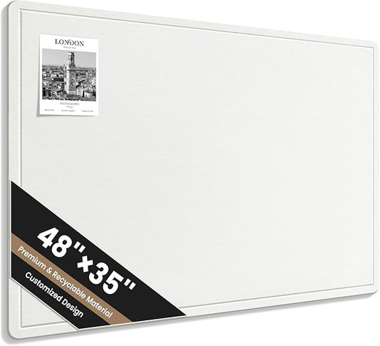 Large Bulletin Board, 48 X 35 Inches Felt Cork Board with 40 Pushpins, Foldable Felt Notice Pin Board Photo Display Board with Self-Adhesive Tape for Office Home School (White, 48x35 inch)