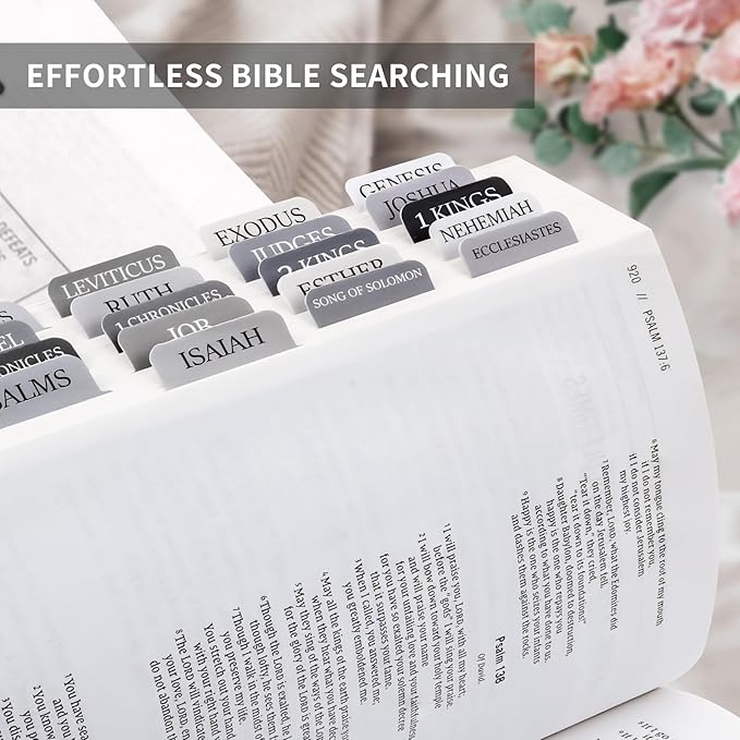 Bible Tabs for Women & Men, Laminated Bible Tabs for Study Bible, Large Print Bible Tabs for Easy Navigation, Bible Index Tabs, 66 Tabs Old & New Testament, Extra 9 Blank Tabs - Gray