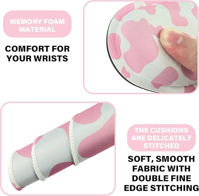 3Pcs Large Gaming Mouse Pad Desk Mat,Keyboard Mouse Wrist Rest Support Set,Extended Laptop Mouse Pad Memory Foam Non-Slip Base for Gamer Home Office(31.5x15.7in)-Pink Cow Pattern