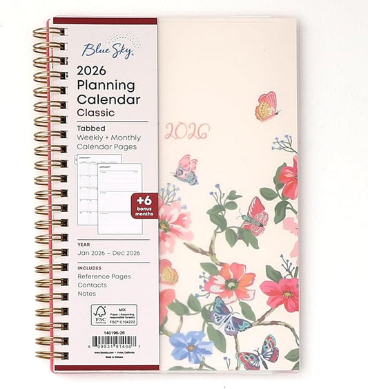 Blue Sky 2026 Weekly and Monthly Planner Calendar, January 2026 - December 2026, 5" x 8", Flexible Frosted Cover, Laminated Tabs, Durable Twin Wire Binding, Fly By