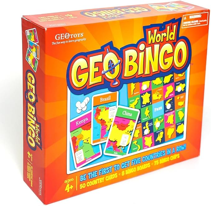 GeoToys GeoBingo, World Bingo for Kids Ages 4 and Up, Geography Game for Home, School or Camp - Fun Bingo Games for Family, Play and Learn Countries of the World