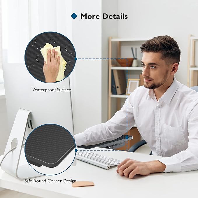 BONTEC Desk Extender Tray, 11.8"x5.9" Table Mount Arm Wrist Rest Shelf, 90°Foldable Elbow Support, Clamp on Computer Arm Rest for Desk, Office & Home Use, Durable & Easy to Install (Pack of 2)