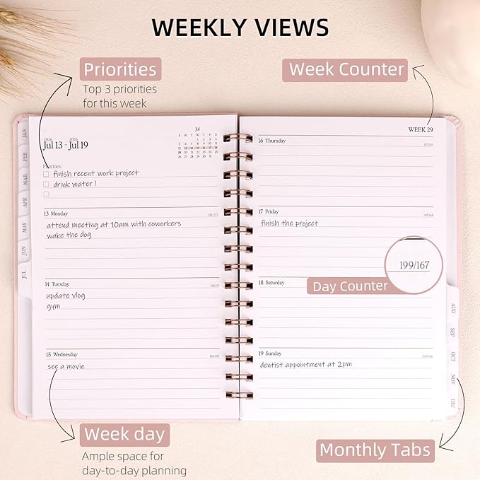 2026 Planner - Weekly and Monthly Planner, January 2026 - December 2026, Hardcover, 2026 Calendar Planner Book with Tabs, Aesthetic, Perfect for Office Home School Supplies (Pink, A5 (Jan 2026-Dec 2026))