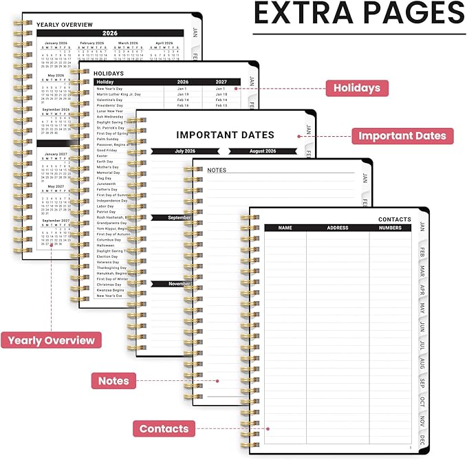 2026 Planner, Aesthetic Weekly and Monthly Planner for Women, Jan 2026 to Dec 2026, Hardcover 2026 Calendar Book with Monthly Tabs, Inner Pocket, Perfect for Office Home School - A5 (6.3" x 8.5"), Symmetrical Tapestry