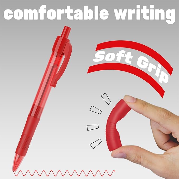 deegtran Pens Bulk, 30 Pack No Bleed Red Ink Click Pens with Soft Grip, Wholesale Retractable Ballpoint Pens for Office School, Medium Point Smooth 1.0MM