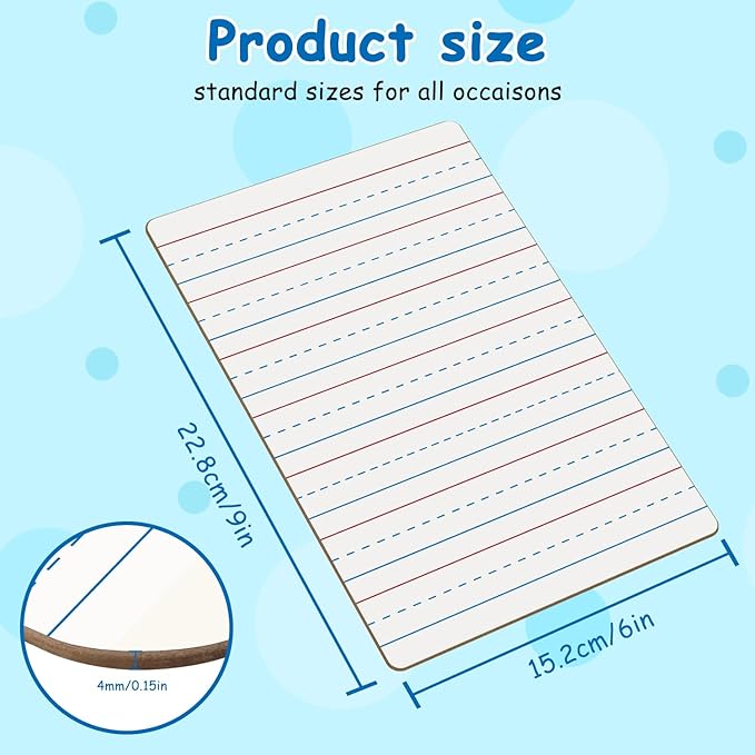 4-Pack Mini Dry Erase Boards, 6"x9" Double-Sided Lined Whiteboards for Students, Teachers – Reusable Boards for Math, English, Handwriting Practice, Ideal for Classroom & Homeschool Learning