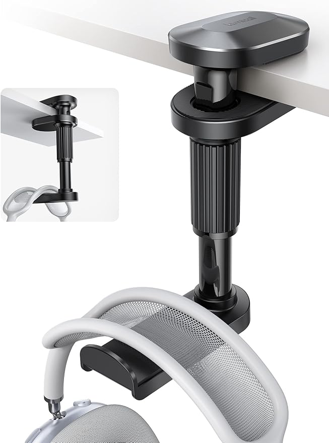 Lamicall Headphone Stand, Headset Holder - [2025 Upgarded] 360° Rotating Headphone Hanger, Earphone Holder Hook Mount Clamp Under Desk for Airpods Max, Sennheiser, More, Black