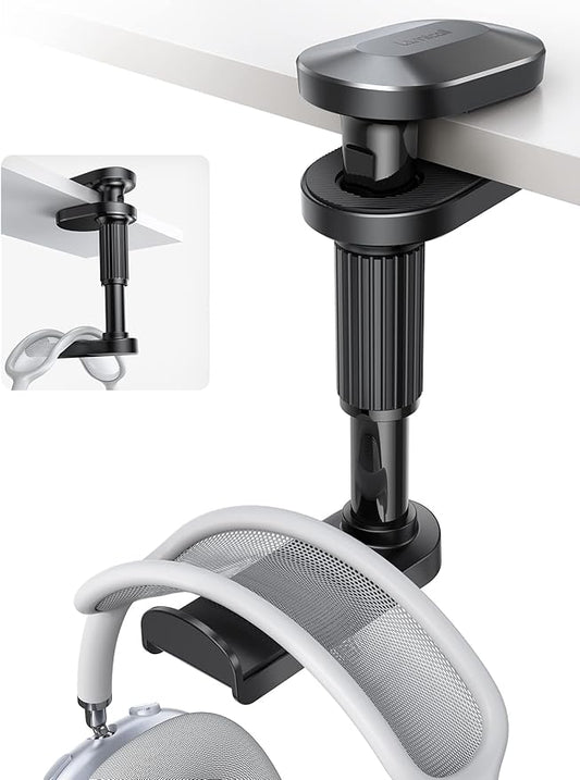 Lamicall Headphone Stand, Headset Holder - [2025 Upgarded] 360° Rotating Headphone Hanger, Earphone Holder Hook Mount Clamp Under Desk for Airpods Max, Sennheiser, More, Black