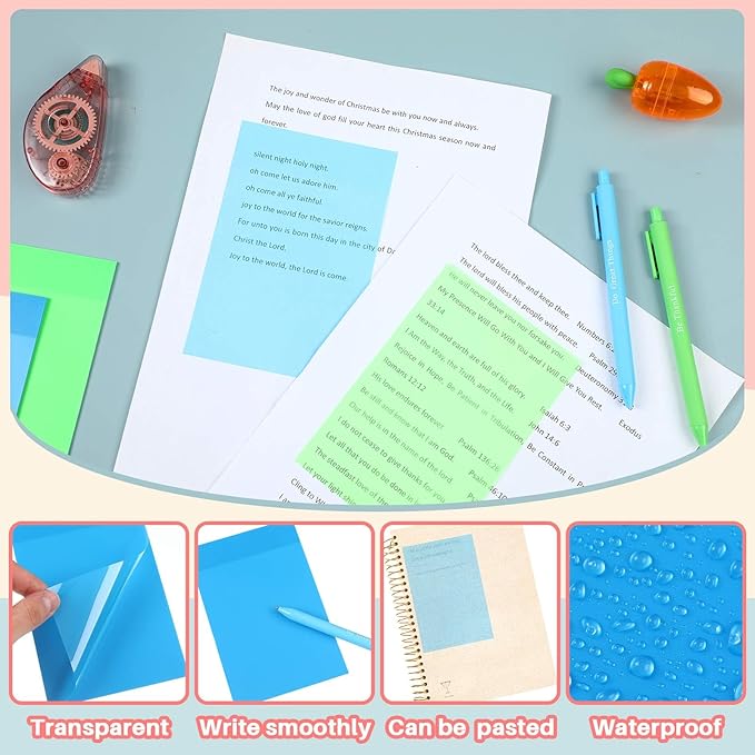 Yinder 4 x 6 Inch Transparent Sticky Notes Translucent Sticky Notes Waterproof Clear Self Memo Pad See Through Bible Journaling Accessories Office School Supplies, 8 Pack 240 Sheets(Bright)