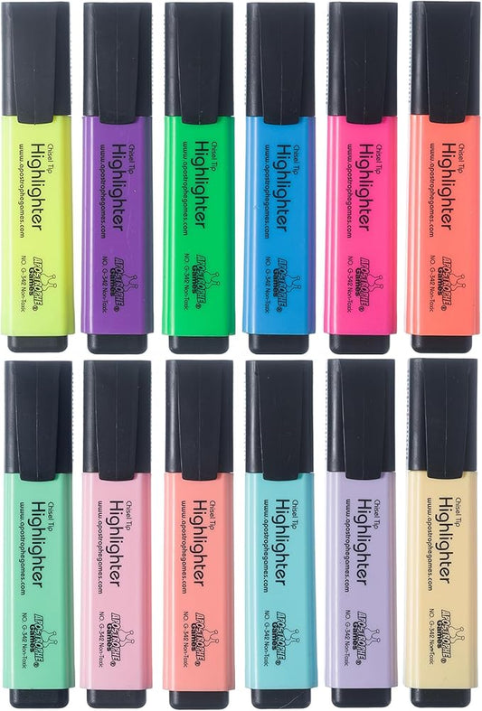 Apostrophe Games 12 Highlighters, Chisel Tip Assorted Color Set, Fluorescent and Pastel Colors - Dry-Quickly Non-Toxic Highlighter Markers, Office, School Supplies