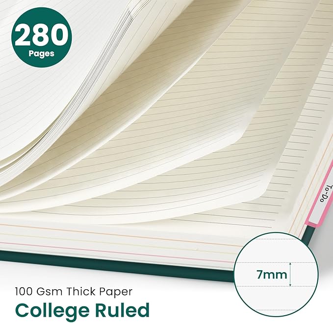 Large Spiral Lined Notebooks for Work with Removable Dividers & Tabs, 8.5"x11" Pretty Hardcover 5 Subject Notebook Journal for Women, College Ruled, Perfect for Study & Office Organization, 280 Pages,Golden Blush