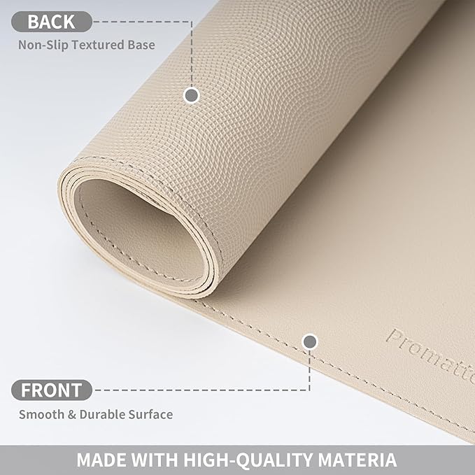 Oversized Non-Slip Desk Pad Protector with Premium Gift Box – Vegan Leather Waterproof Laptop Mat for Keyboard & Mouse, Grips Desk Firmly – Large Office Pad– Warm Beige