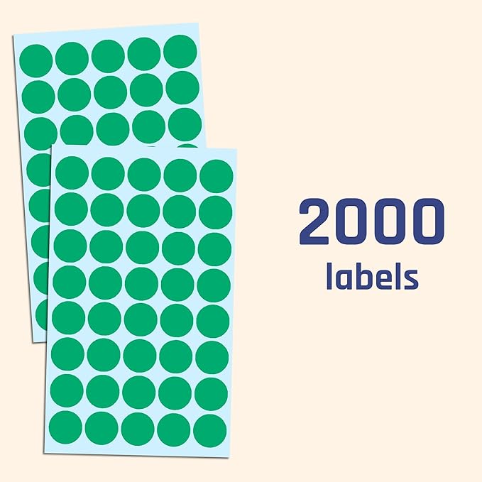 2000 Pack, 3/4" Round Dot Stickers Circle Labels - Green