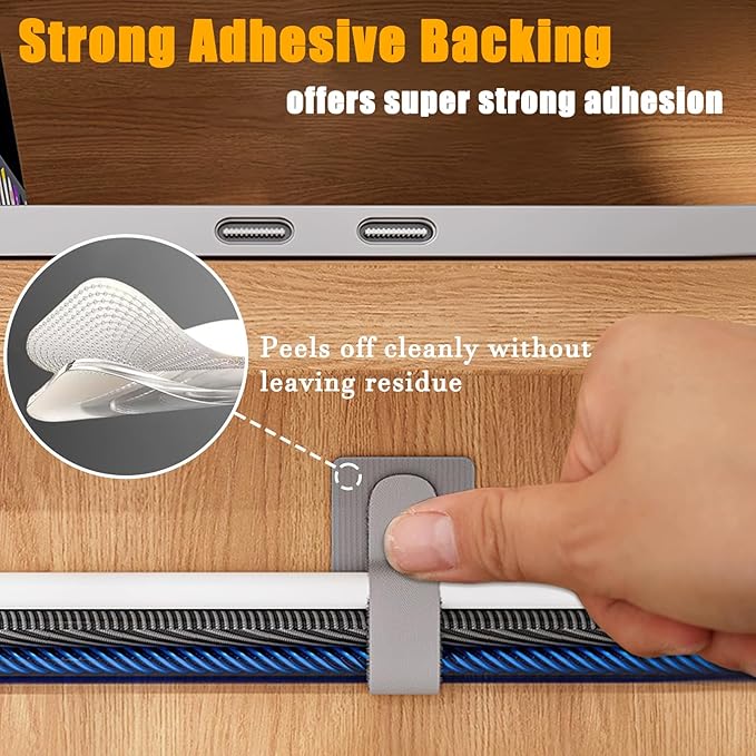 80PCS Hook and Loop Cable Straps, Cable Management Under Desk, Self Adhesive Cable Ties, Reusable Wire Organizers for Cords, Adjustable Cord Organizers for Desk, Home Office Essentials, Black