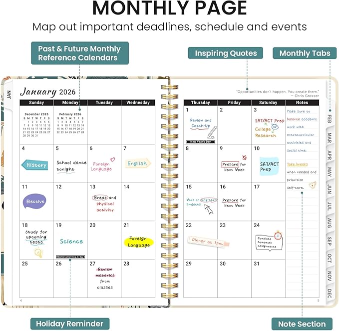 2026 Planner, Aesthetic Weekly and Monthly Planner for Women, Jan 2026 to Dec 2026, Hardcover 2026 Calendar Book with Monthly Tabs, Inner Pocket, Perfect for Office Home School - A4 (8.5" x 11"), Mushrooms Grove