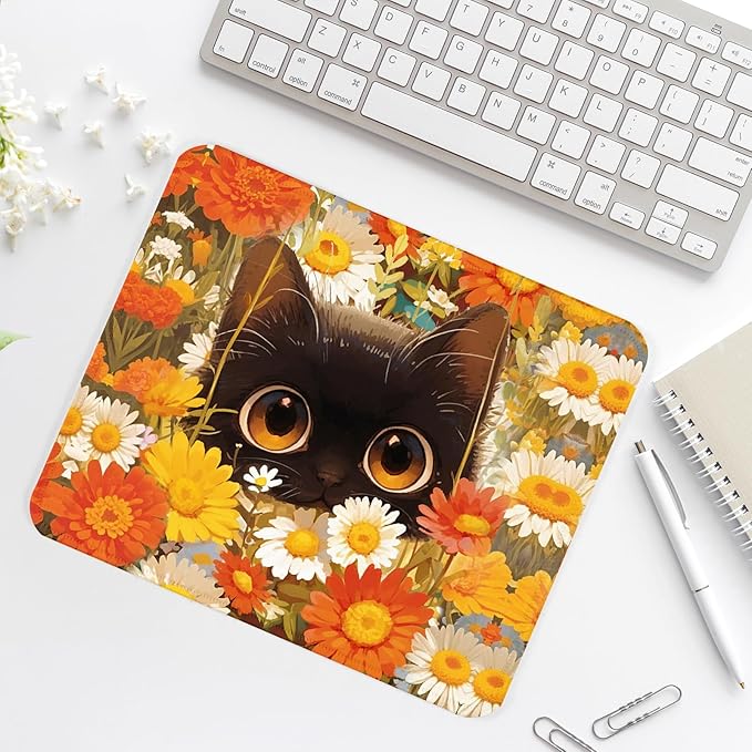 Black cat Square Mouse Pad with Non-Slip Rubber Base,Home Office Decoration Desktop Accessory, Laptop Mouse Pad for Office Laptops,9.4x7.8x0.12in 5