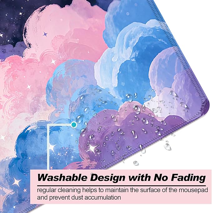 Dreamy and Pretty Pastel Clouds XL Large Desk Mat, Extended Long Desk Pad for Gaming and Office, Non-Slip Rubber Base, Comfortable Surface Mouse Pad, 31.5x11.8 in (H09)