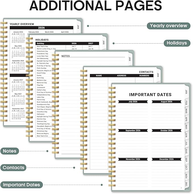 2026 Planner, Weekly and Monthly Calender Planner, Jan 2026 to Dec 2026, Hardcover 2026 Calendar Book with Tabs & Inner Pocket, Office Home School Supplies for Women & Men - A4 (8.5" x 11"), Dusty Blue