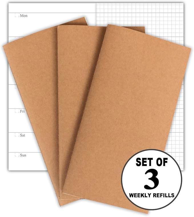 newestor Travelers Notebook Inserts - Weekly Refills for Standard Size Travelers Notebook, Set of 3, Total 192 Pages, 8.25 x 4.25 Inches