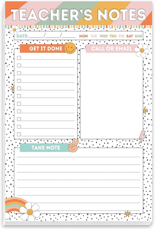 Teacher Gifts, Gifts for New Teachers, Retro Groovy Teacher Notepad, To-Do List Notepad, Stationery Must-Have Supplies for Preschool, Elementary, Middle, and High School Teachers