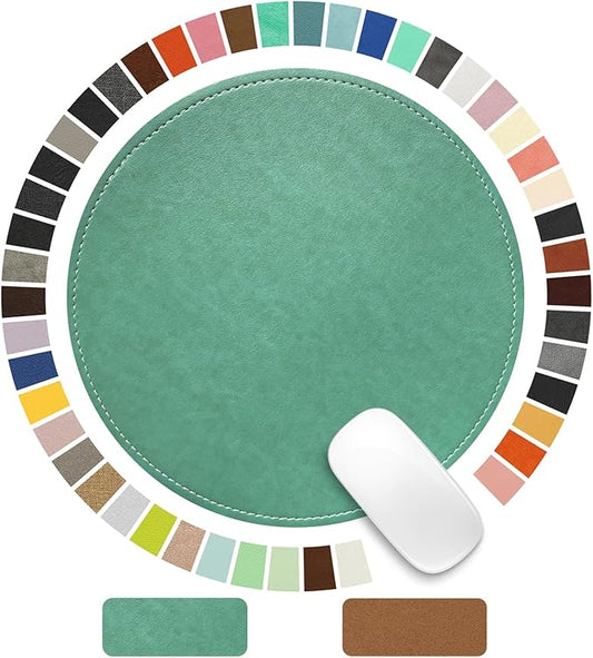 Mouse Pad，Round Mouse Pad，PU Mouse Pad，Leather Mouse Pad with Stitched Edge Micro-Fiber Base with Non-Slip Waterproof，Mouse Pad for Computers，Laptop，9 x 9 Inch (Turquoise)