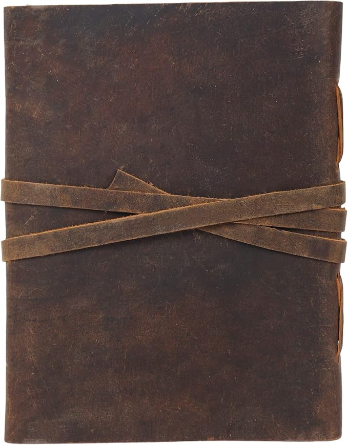 KomalC Leather Journal Notebook, Genuine Leather Journal for Men & Women Handmade Writing Travel Notebook, 240 Unlined Pages Vintage Notepad Gift: Rustic Brown (7"x5")
