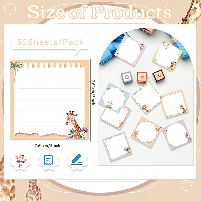 Giraffe Sticky Notes Gifts - 9 Pack Cartoon Giraffe Notepads 3x3 Inch Gifts for Women Men, Safari Animal Self-Adhesive Memo Pads Office School Supplies (450 Sheets)