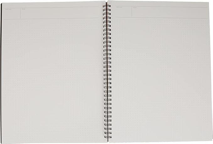 Maruman Mnemosyne Dot Grid Notebook- A4, 11.69" x 9.25", 70 Sheets / 140 Pages, 5mm Dotted Journal, Perforated Pages & Wire-Bound to Lay Flat, Black, Made in Japan