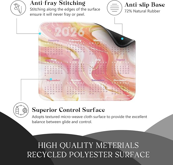 2026 Calendar Desk Pad Mat with Stitched Edges and Non-Slip Rubber Base, Premium-Textured Mouse Pad for Laptop, Computer & PC, Gaming & Working, Waterproof Mousepad