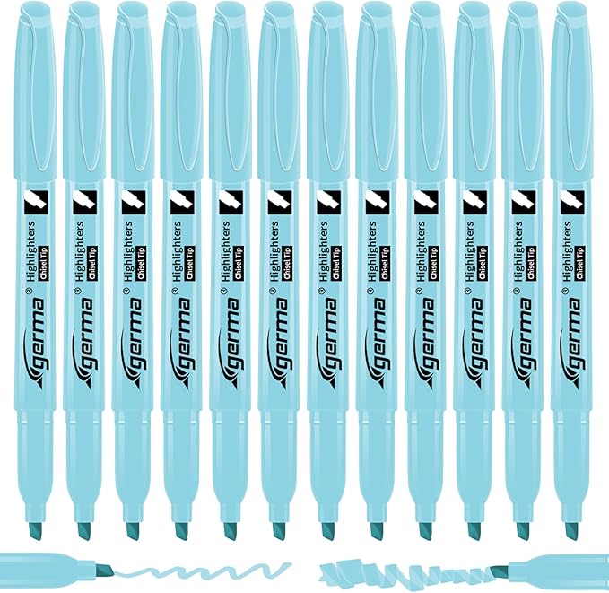 Blue Highlighters 12 Pack, Mild Pastel Color, Chisel Tip Bible Highlighters No Bleed, Quick-Drying, Cute Aesthetic Markers for Journaling, Bible Study, School Office Supplies