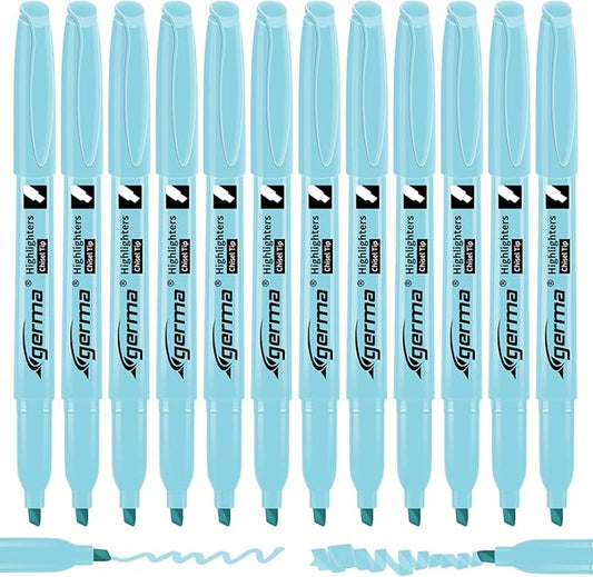 Blue Highlighters 12 Pack, Mild Pastel Color, Chisel Tip Bible Highlighters No Bleed, Quick-Drying, Cute Aesthetic Markers for Journaling, Bible Study, School Office Supplies