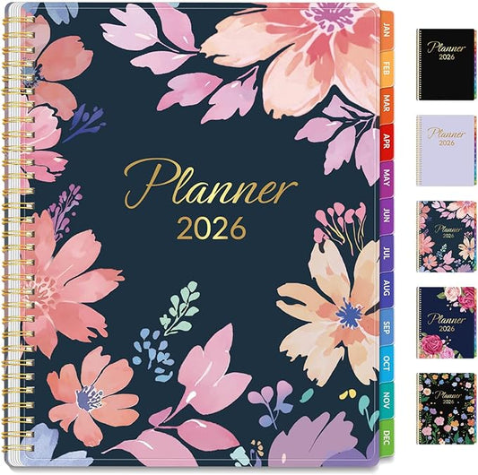 GNL 2026 Planner, Weekly and Monthly Planner (January - December 2026), 8.5" x 11" Monthly Agenda Planner with Waterproof Flexible Cover, Spiral Binding Notebook with Tab, Pockets, Bookmark, Floral