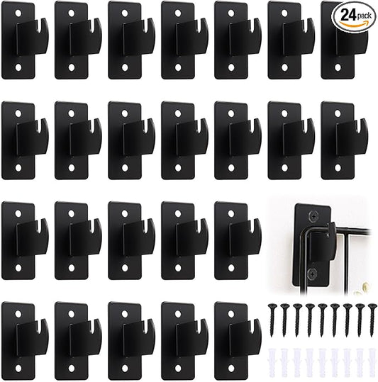 24 Pcs Gridwall Mount Brackets Black, Wire Wall Grid Panel Display Hooks with Screws, Gridwall Accessories for Clothing Stores, Retail Displays, Home, Wall Organization