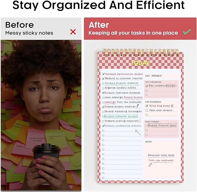To Do List NotePad, Aesthetic To Do List Notebook for Work With 52 Sheet For Daily Tasks and Goal Setting, Undated Daily Planner Perfect for Office, Home and School Supplies - Rose Checkered