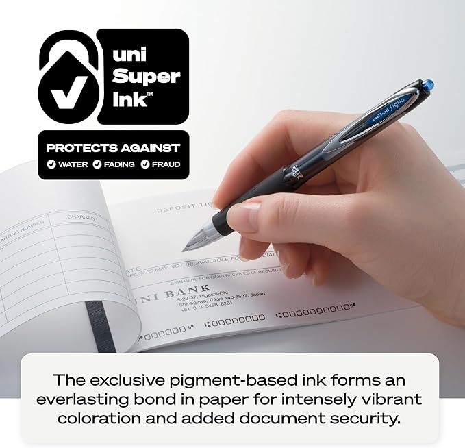 uniball 207 Retractable Gel Pens, Micro Point (0.5mm), Black, 12 Pack