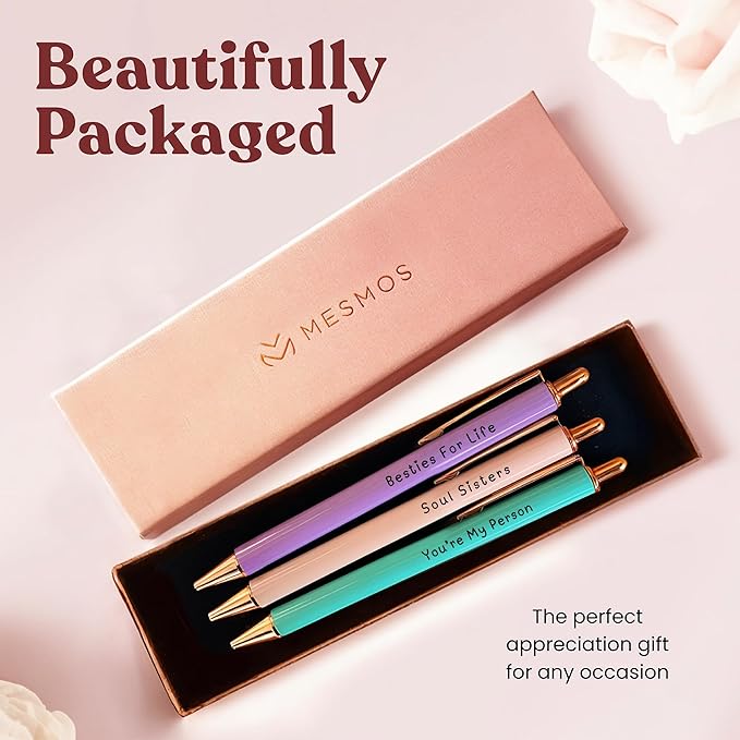 MESMOS 3pc Fancy Pen Set for Women, Best Friend Christmas Gifts for Women, Stocking Stuffers, Friendship Long Distance Gifts for Female Friends