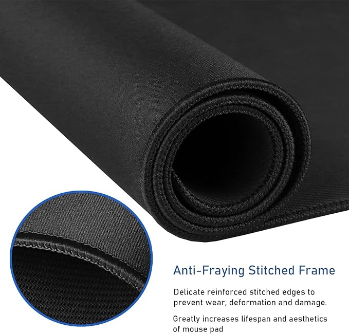 Gaming Mouse Pad, Large Desk Mouse Pad with Stitched Edges,(35.4X15.7In) Durable Non-Slip Natural Rubber Base, Waterproof Computer Keyboard Pad Mat for Esports Pros/Gamer/Desktop/Office/Home, Black
