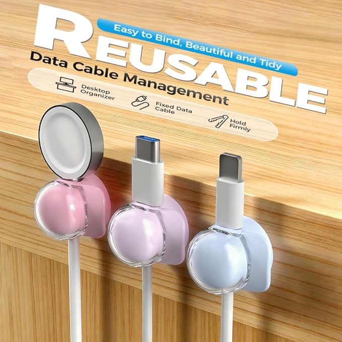 Magnetic Cable Clips, Adjustable Cord Holder for Under Desk Cable Management, Adhesive Wire Organizer for Home Office Desk Wall Car, Cord Keeper for Phone Charger & Cables (Pink 9PCS)