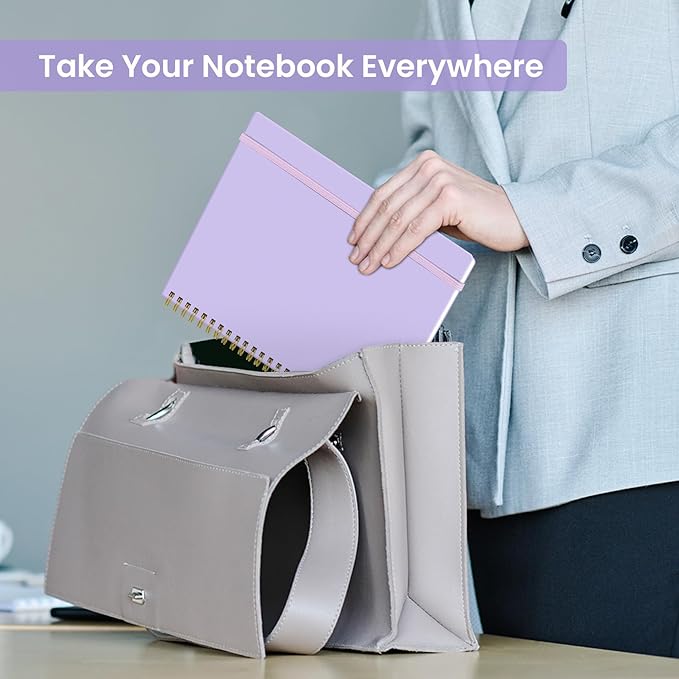 Taja Spiral Lined Notebook, 8.5"x11" Notebooks for Work, Large A4 Journal for Women & Men, College Ruled Journaling Notebook for Writing, Plastic Cover Spiral Journal, Lavender