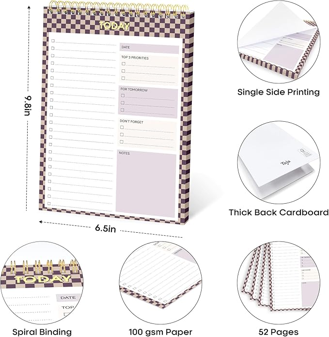 To Do List NotePad, Aesthetic To Do List Notebook for Work With 52 Sheet For Daily Tasks and Goal Setting, Undated Daily Planner Perfect for Office, Home and School Supplies - Lilac Checkered