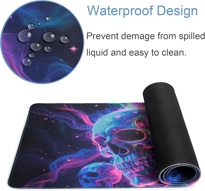 Manicer Blacklight Skull Mouse Pad – UV Reactive Neon Glow Gaming Desk Mat, Colorful Skeleton Extended Non-Slip Mousepad for PC Gamers, Office, Room Decor - 31.5" x 11.8"