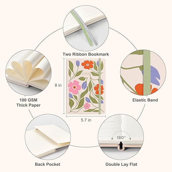 And Per Se 2026 Planner, 15 Months Hardcover Daily, Weekly & Monthly Planner, A5 size, 100GSM Thick Paper, Back Pocket, 5.7" x 8"(Botanical Floral)