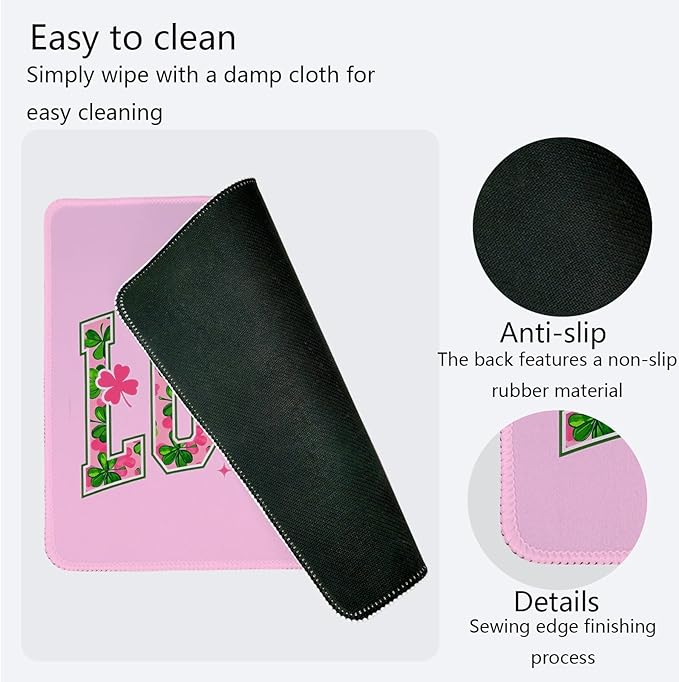 Cute St Patricks Day Mouse Pad,Pink Shamrock Mouse Pad,Shenanigans Lucky Desk Mat, Lucky Clover Pattern Desk Mat for Dorm Home Office Decor,St Patricks Day Gift,10.2x8.3 Inch