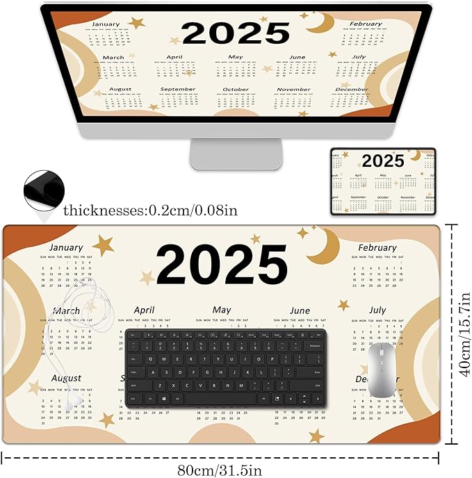 2025 Calendar Desk Pad Protector, Stitched Edges Mouse Pad, Large Office Desk Mat, Non-Slip Desk Blotter, Laptop Desk Pad, Desk Writing Pad for Office and Home (31.5" x 15.7 ")